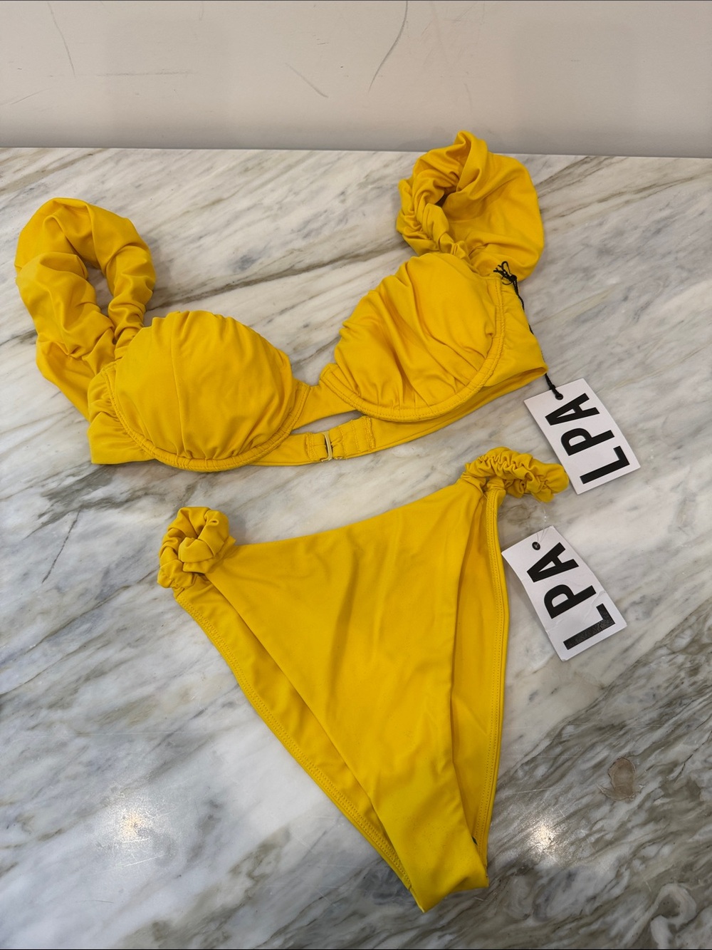 LPA Vibrant Yellow Scrunch-Strap Bikini Set